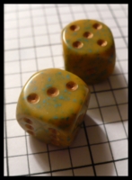 Dice : Dice - 6D - Gold with Teal Fleck and Gold Pips - Chimera Hobby Shop Apr 2010